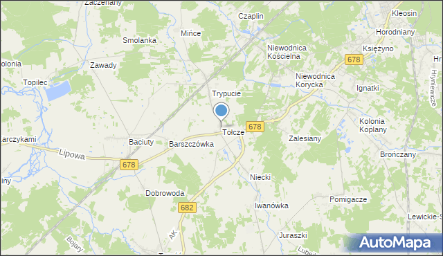 mapa Tołcze, Tołcze gmina Turośń Kościelna na mapie Targeo